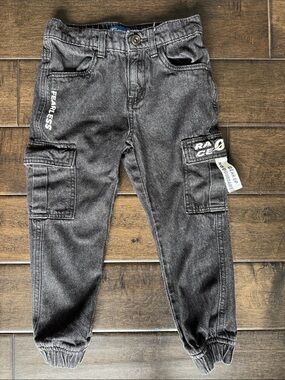 💜3/$15 Team Spirit Boys Cargo Denim Joggers - Washed Black - Size 5-6 yrs